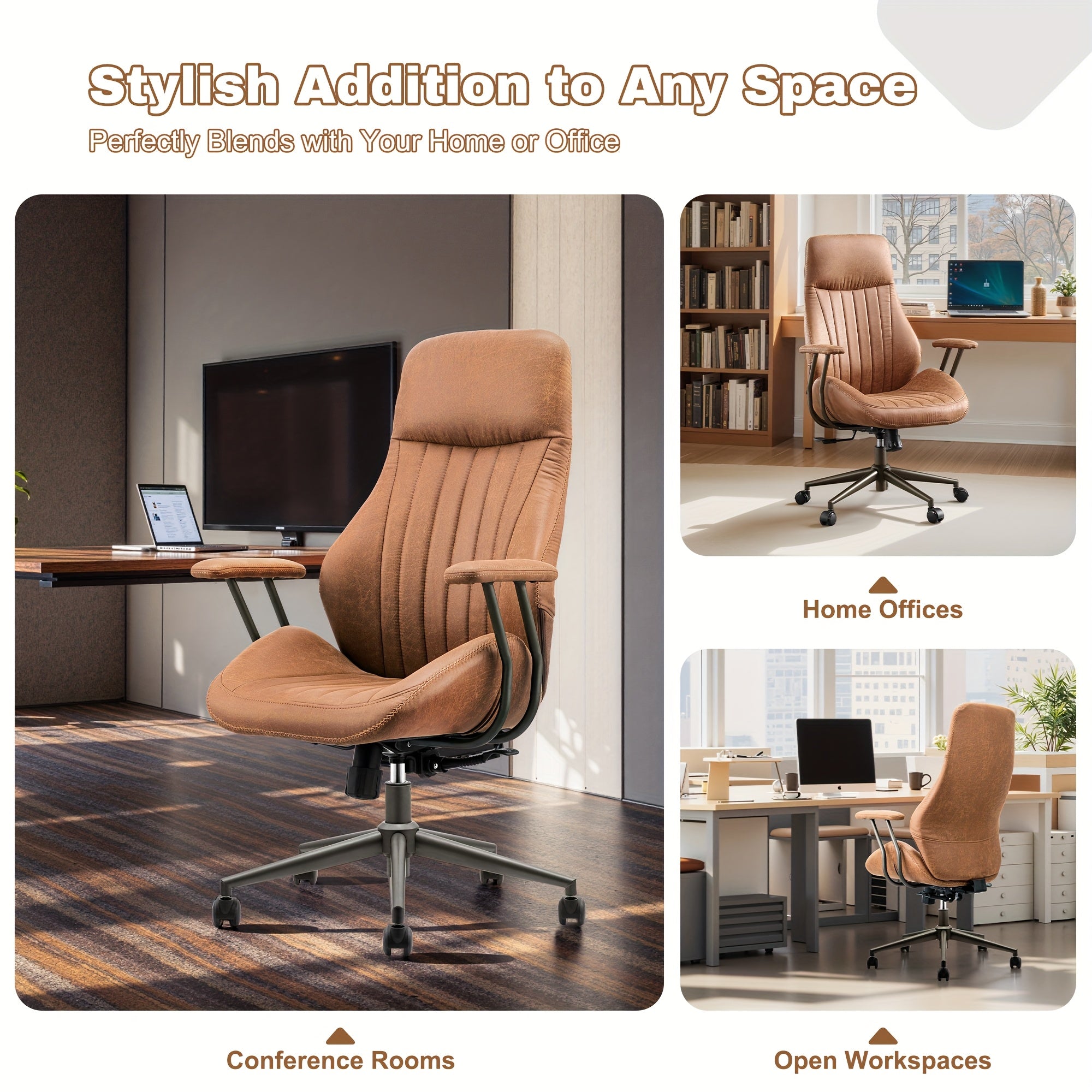 Ergonomic Executive Office Chair - High Back Suede Desk Chair with Lumbar Support, Side Pockets, and 5-Wheel Base for Comfortable Workspace, 400LBS Capacity