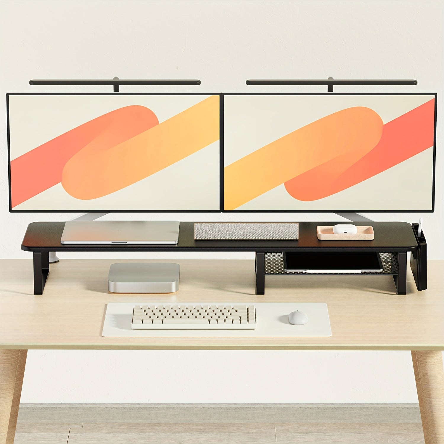 Adjustable Height Wooden Monitor Stand with Side Tablet Holder | Rectangular Laptop & Monitor Riser with Storage Organizer, Ergonomic Desktop Stand for Office, Home & School Workstations, Brand: KEYPOINT