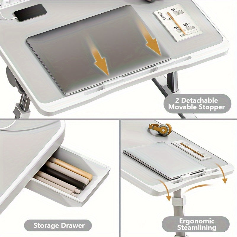 Adjustable Lapdesk Tray Laptop Tray, Multi-Purpose Premium Lapdesk, Height Angle Adjustable, Drawer, Tablet Slot, for Eating, Working, Writing, Gaming, Drawing (Light Grey)