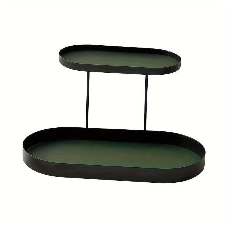 1pc Modern Minimalist Organizer - Heavy-Duty Cast Iron Shelf with Non-Slip Surface, Compact Bathroom Vanity Tray, Desk Shelf for Living Room, Bedroom, Entryway - Space-Saving Two-Tier Storage Box, Home Organization, Contemporary Decor, Sturdy