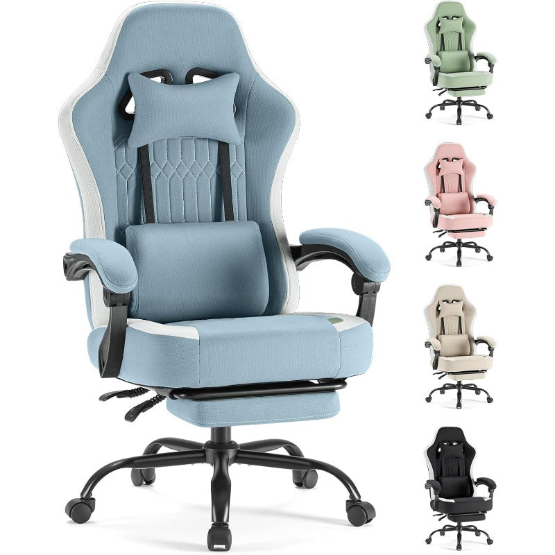 Computer Game Chair - Ergonomic Office Chair with Foot and Lumbar Support, Height Adjustable Work Chair, Headrests, Armrests, and Rollers