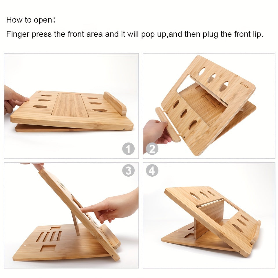 iCozzier Bamboo Foldable Laptop Stand Holder, Adjustable Notebook Tablet Desk Bed Heat Dissipation Mount for MacBook, Netbook, Ultrabook, Gift for Father, Mother, Boyfriend