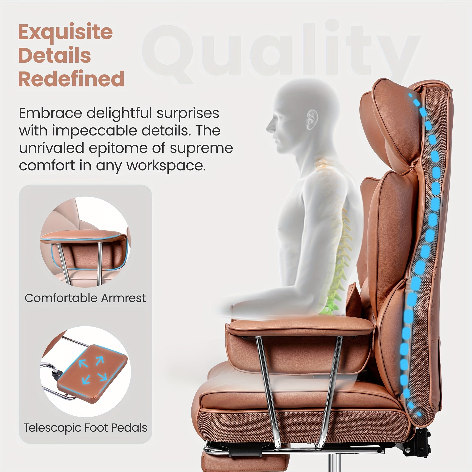 Actflame Premium Ergonomic Office Chair Designed for Larger Individuals - Executive High-Back Leather Featuring Improved Lumbar Support And Built-In Footrest - Ideal for Generous Living Spaces And Work Environments