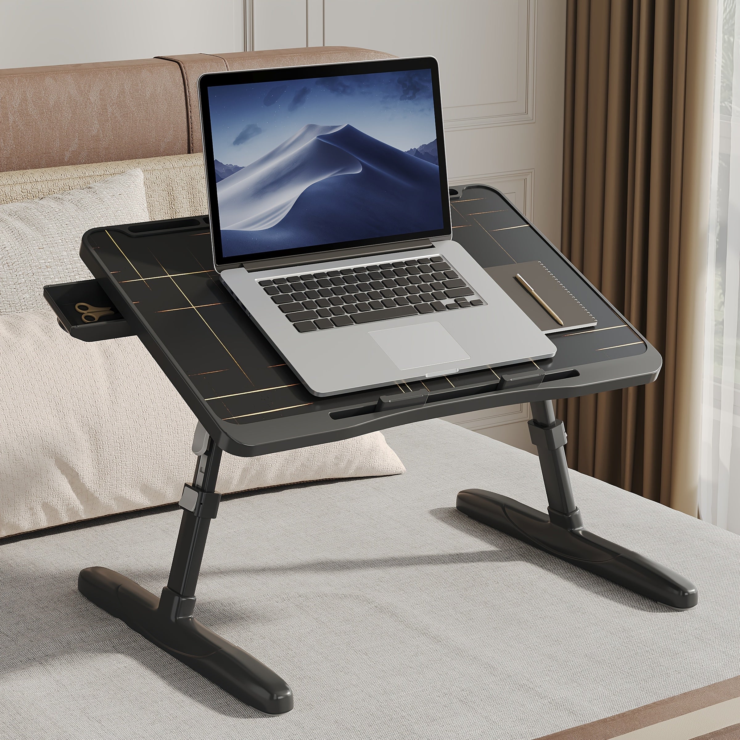 Adjustable Lapdesk Tray Laptop Tray, Multi-Purpose Premium Lapdesk, Height Angle Adjustable, Drawer, Tablet Slot, for Eating, Working, Writing, Gaming, Drawing (Light Grey)