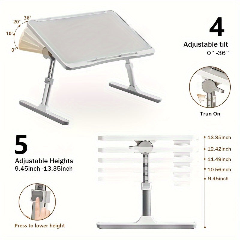 Adjustable Lapdesk Tray Laptop Tray, Multi-Purpose Premium Lapdesk, Height Angle Adjustable, Drawer, Tablet Slot, for Eating, Working, Writing, Gaming, Drawing (Light Grey)