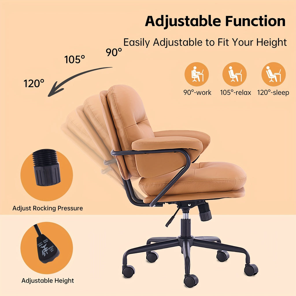Ergonomic Office Chair Ergonomic Comfortable Office Chair | Leather Home Office Chair with Padded Armrests, Reclining Height Adjustable Comfy Computer Chair with Lumbar Support