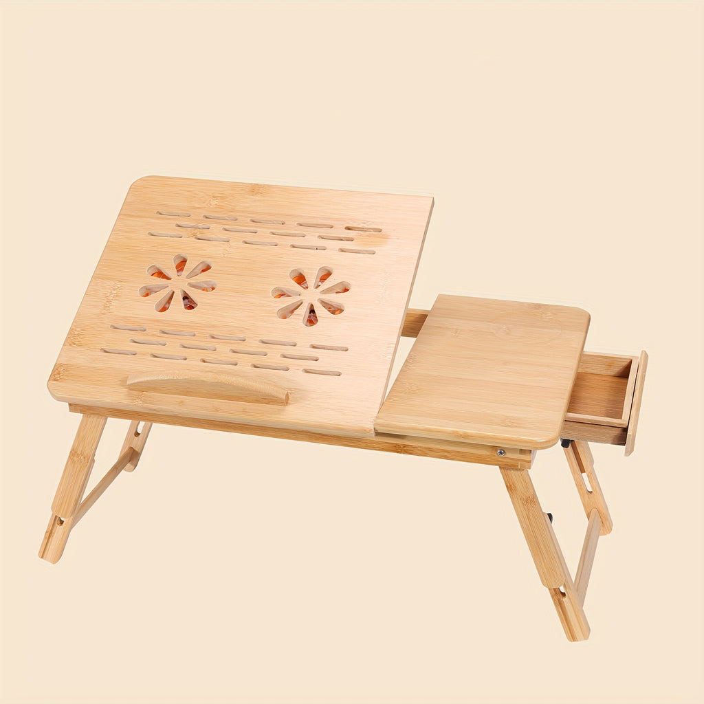 Bamboo Laptop Lap Desk with Adjustable Height & Angle, Tablet & Phone Holder, Drawer, Foldable Portable Stand for Bed, Sofa, or Couch - Ideal for Work, Study, and Breakfast in Bed, Portable Desk | Foldable Design | Bamboo Construction