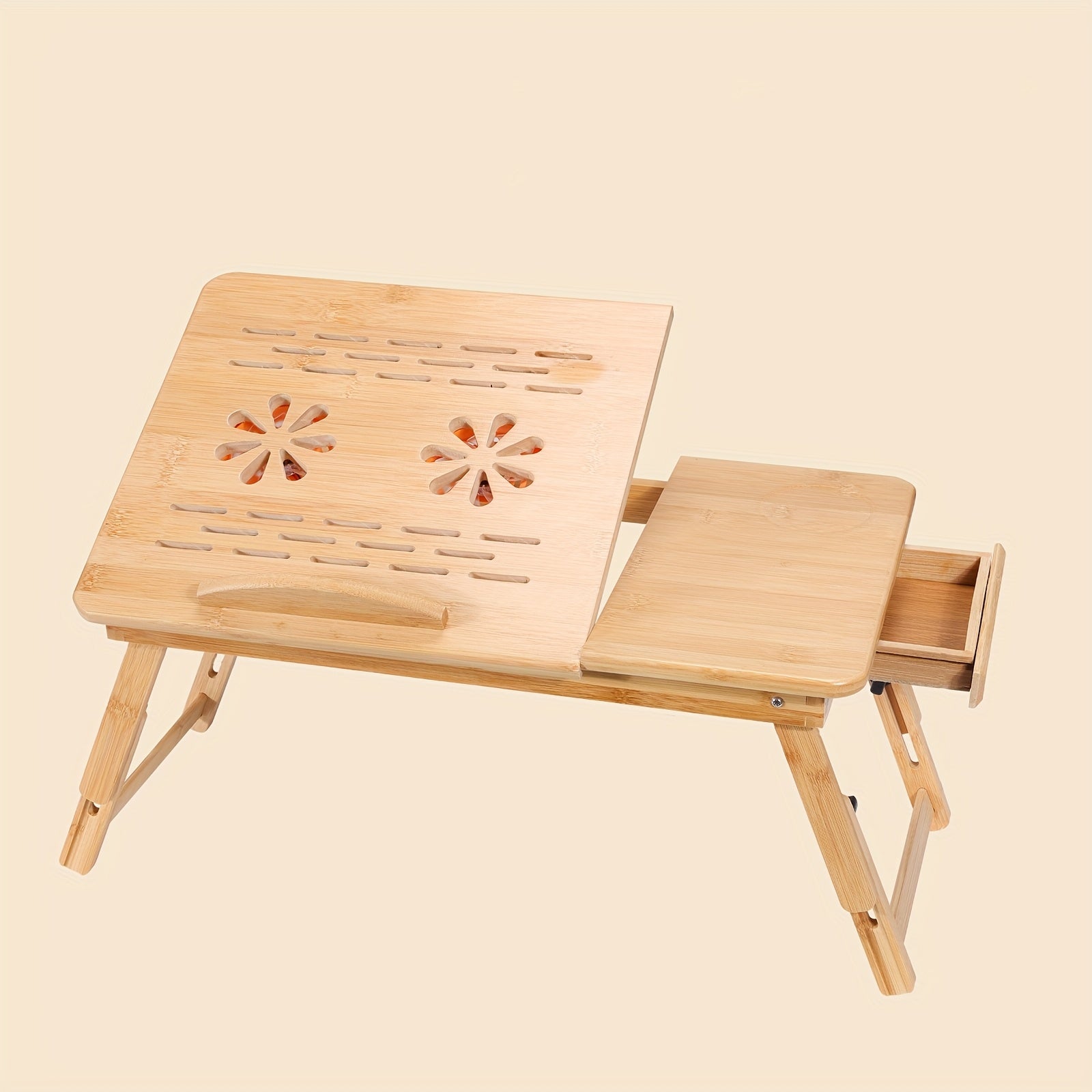 Bamboo Laptop Lap Desk with Adjustable Height & Angle, Tablet & Phone Holder, Drawer, Foldable Portable Stand for Bed, Sofa, or Couch - Ideal for Work, Study, and Breakfast in Bed, Portable Desk | Foldable Design | Bamboo Construction