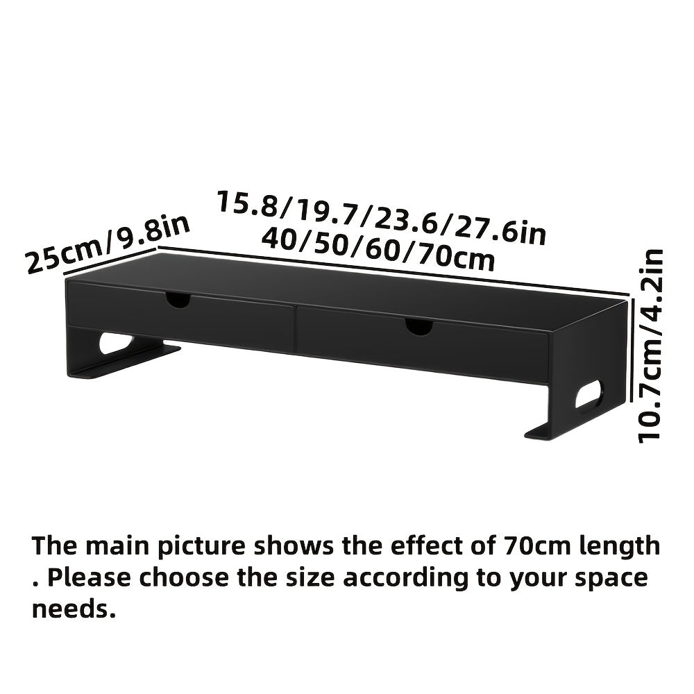 Metal Carbon Steel Computer Monitor Height-increasing Stand 60*25*10.7cm with Double Drawers, Desktop Notebook Stand, Desktop Storage Rack, Space-saving Office Desk, Bestseller, Home Office