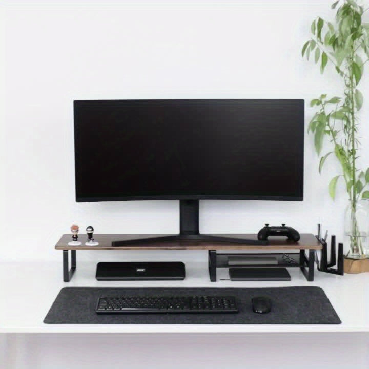 Adjustable Height Wooden Monitor Stand with Side Tablet Holder | Rectangular Laptop & Monitor Riser with Storage Organizer, Ergonomic Desktop Stand for Office, Home & School Workstations, Brand: KEYPOINT