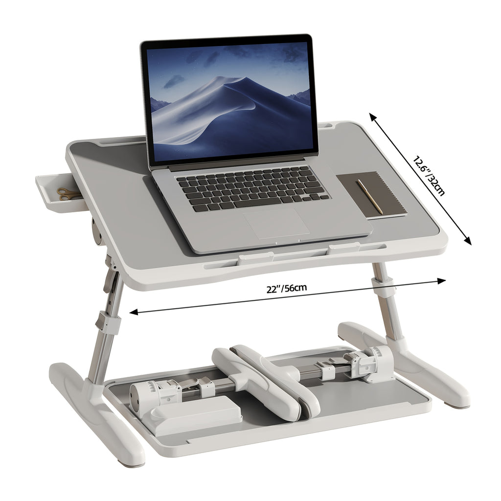 Adjustable Lapdesk Tray Laptop Tray, Multi-Purpose Premium Lapdesk, Height Angle Adjustable, Drawer, Tablet Slot, for Eating, Working, Writing, Gaming, Drawing (Light Grey)