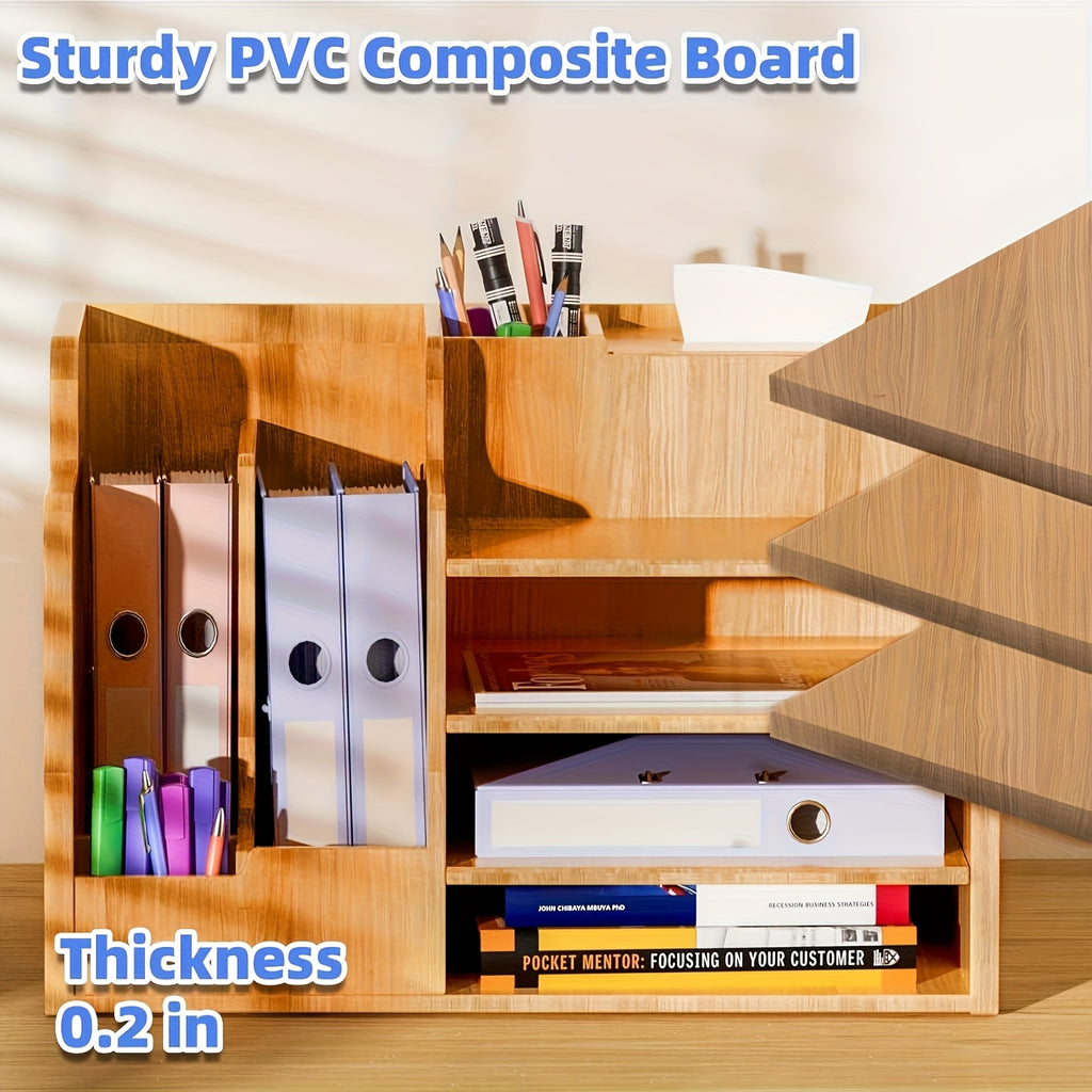 Office Paper Organizer for Desk, Wooden File Holder, Office Desk Organizer, Stackable Paper Trays for Home, Office, School,