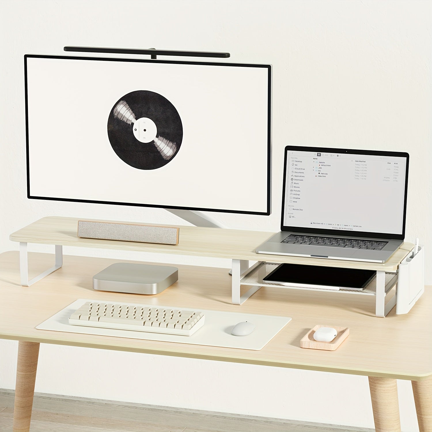 Adjustable Height Wooden Monitor Stand with Side Tablet Holder | Rectangular Laptop & Monitor Riser with Storage Organizer, Ergonomic Desktop Stand for Office, Home & School Workstations, Brand: KEYPOINT