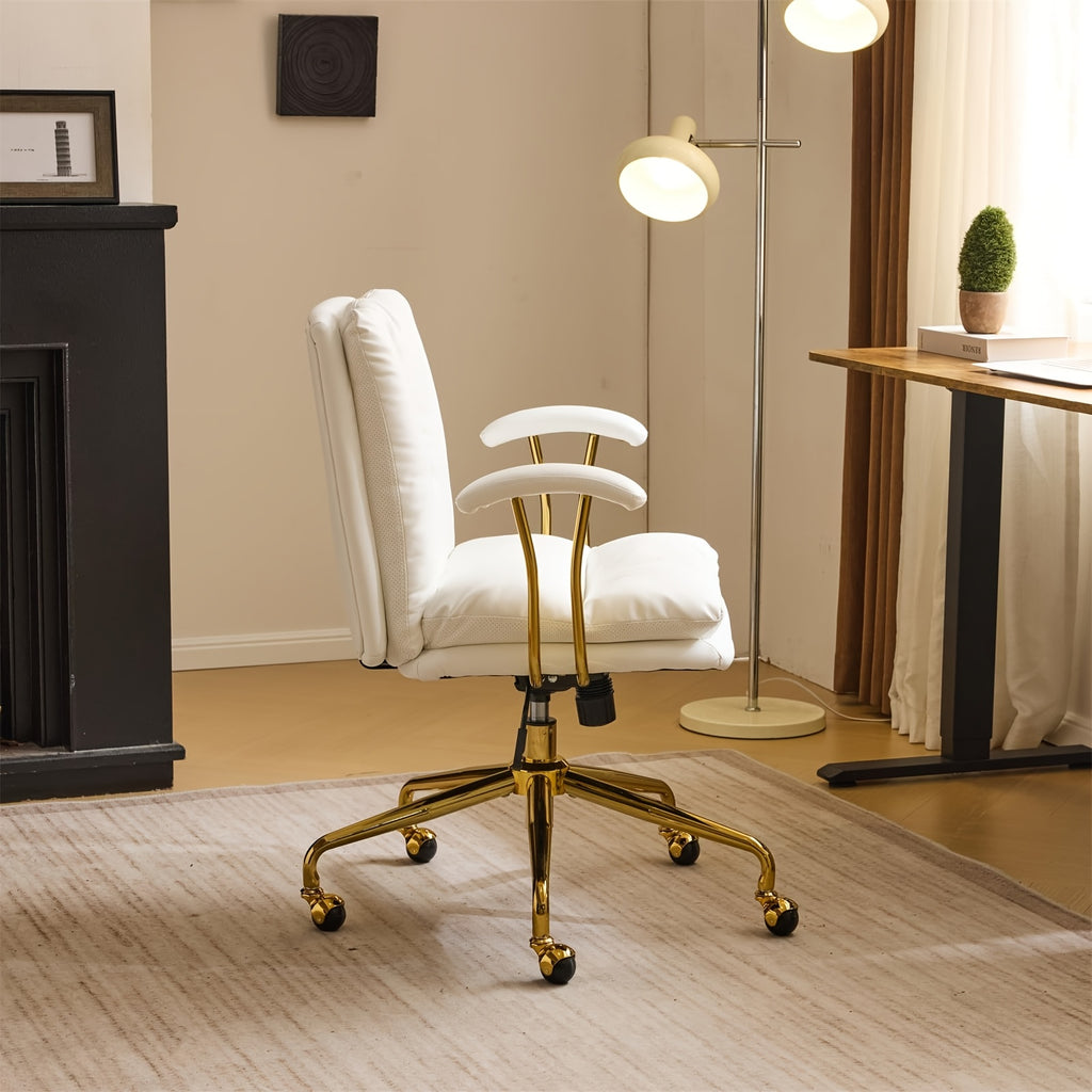 Bonnlo Office Chair with Wheels & Removable Armrests, Comfy Vanity Chair Golden Base, Adjustable Rolling Swivel Computer Chair