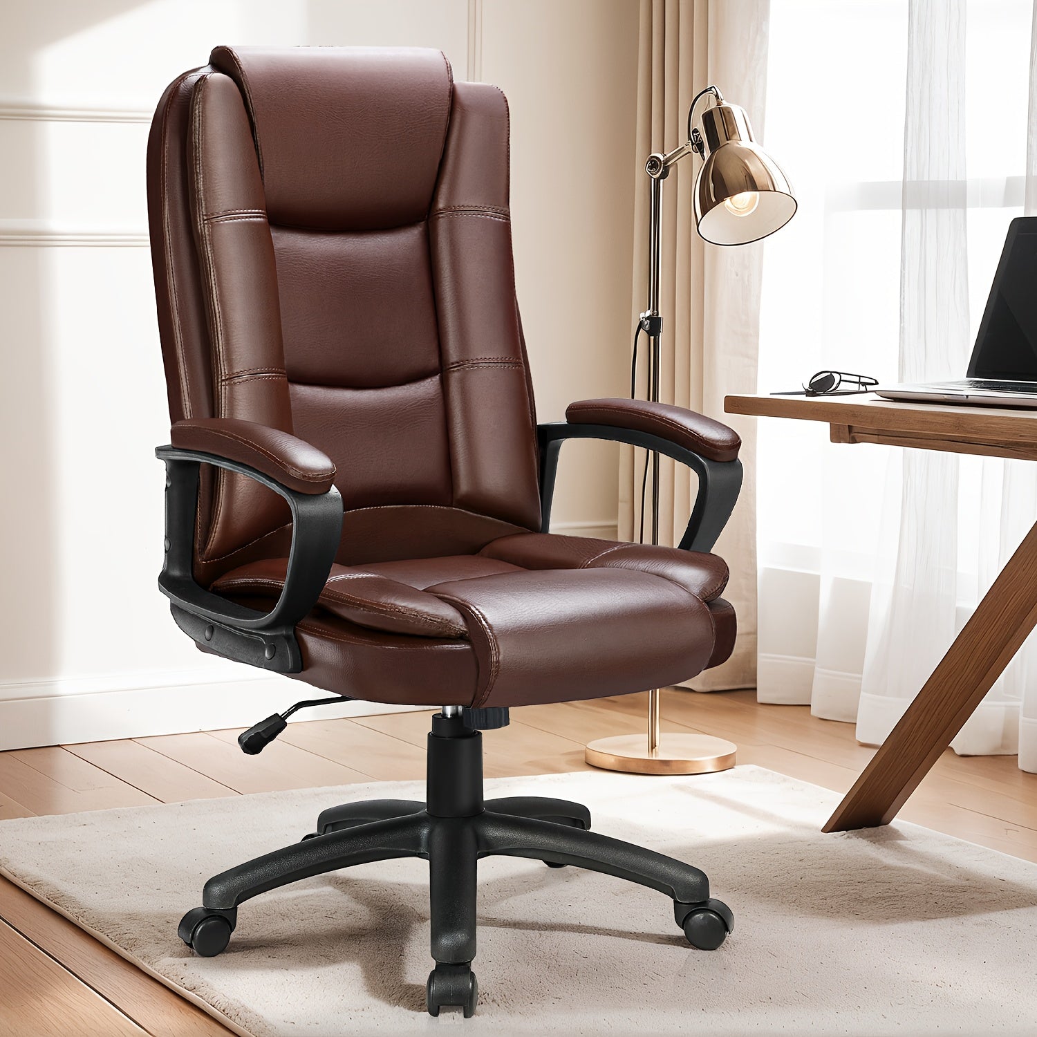 Home Office Desk Chair, 400LBS Big And Tall Managerial Executive Chair, High Back Computer Chair Gaming Chair, Ergonomic Adjustable Height Faux Leather Chair With Cushions Armrest, Heavy Duty Chair With Comfy Lumbar Support