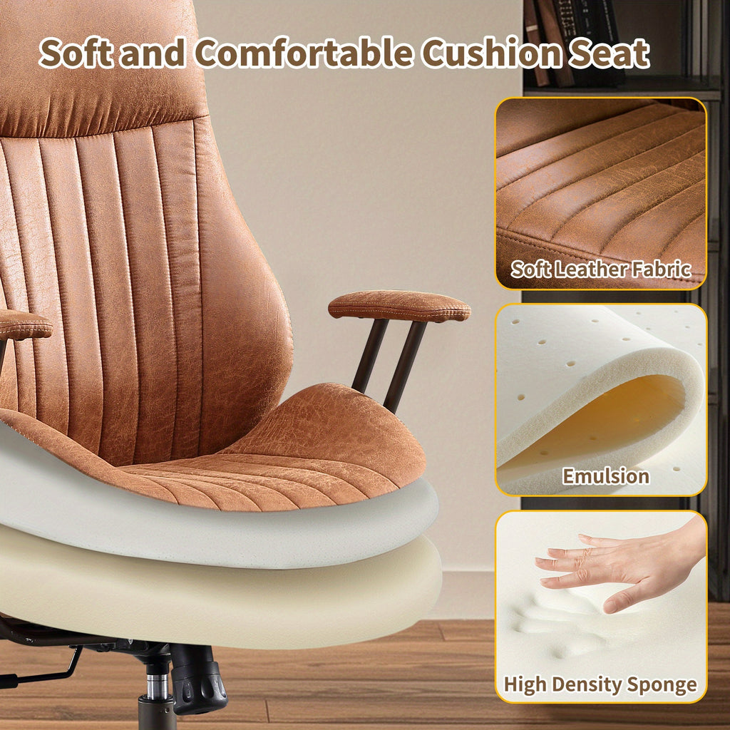 Ergonomic Executive Office Chair - High Back Suede Desk Chair with Lumbar Support, Side Pockets, and 5-Wheel Base for Comfortable Workspace, 400LBS Capacity