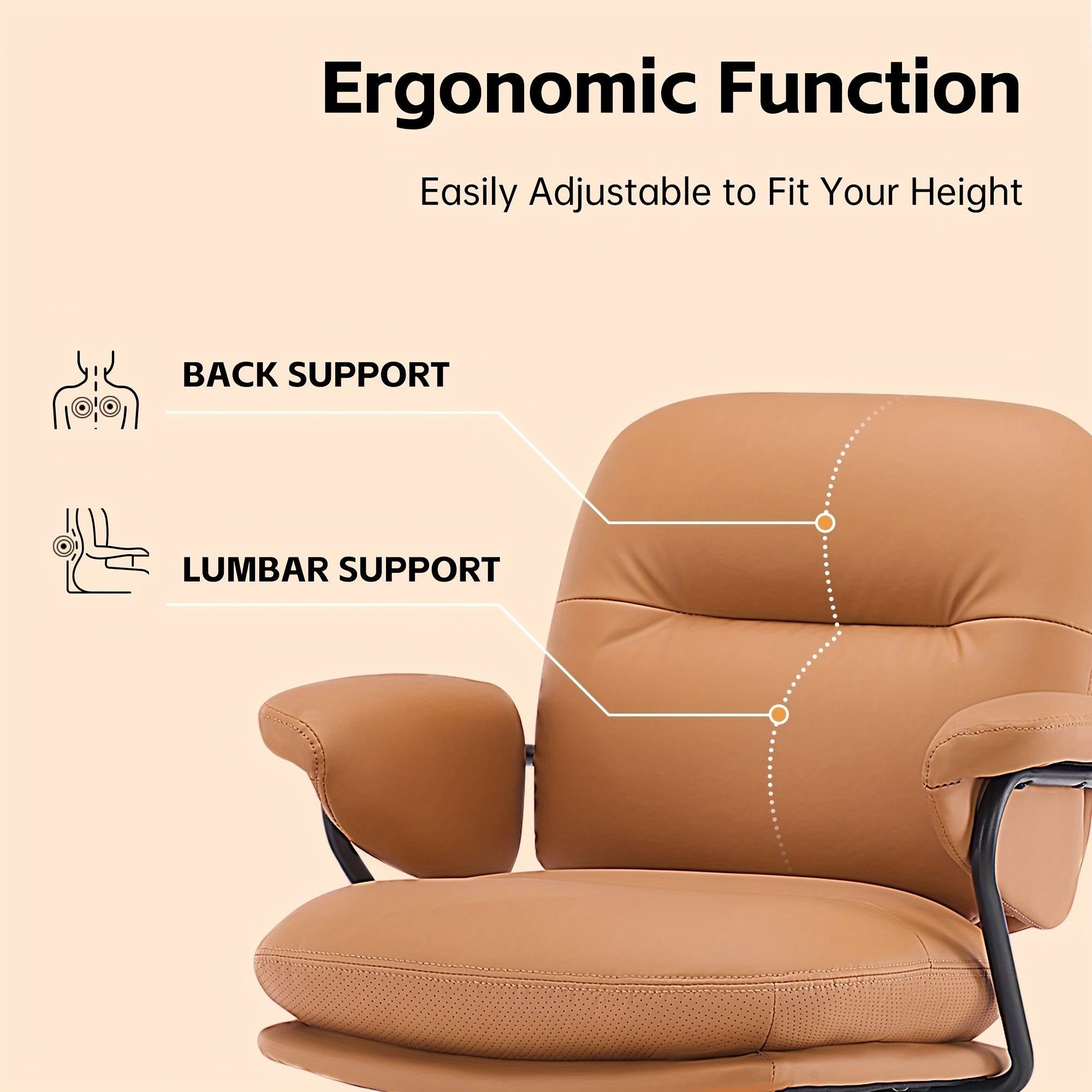 Ergonomic Office Chair Ergonomic Comfortable Office Chair | Leather Home Office Chair with Padded Armrests, Reclining Height Adjustable Comfy Computer Chair with Lumbar Support