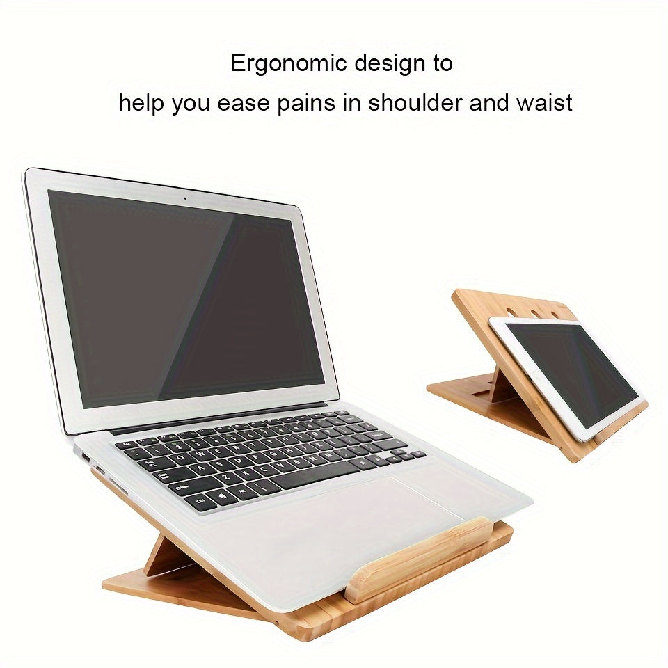 iCozzier Bamboo Foldable Laptop Stand Holder, Adjustable Notebook Tablet Desk Bed Heat Dissipation Mount for MacBook, Netbook, Ultrabook, Gift for Father, Mother, Boyfriend