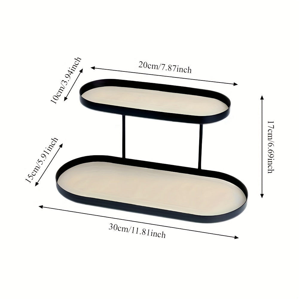 1pc Modern Minimalist Organizer - Heavy-Duty Cast Iron Shelf with Non-Slip Surface, Compact Bathroom Vanity Tray, Desk Shelf for Living Room, Bedroom, Entryway - Space-Saving Two-Tier Storage Box, Home Organization, Contemporary Decor, Sturdy