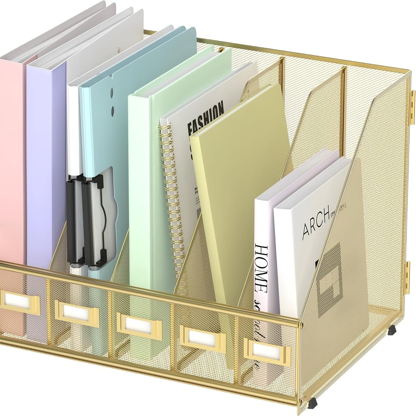 JMHUD A desk and file rack with 5 vertical compartments, magazine and document storage organizer, which can be placed on the office desktop and home workspace