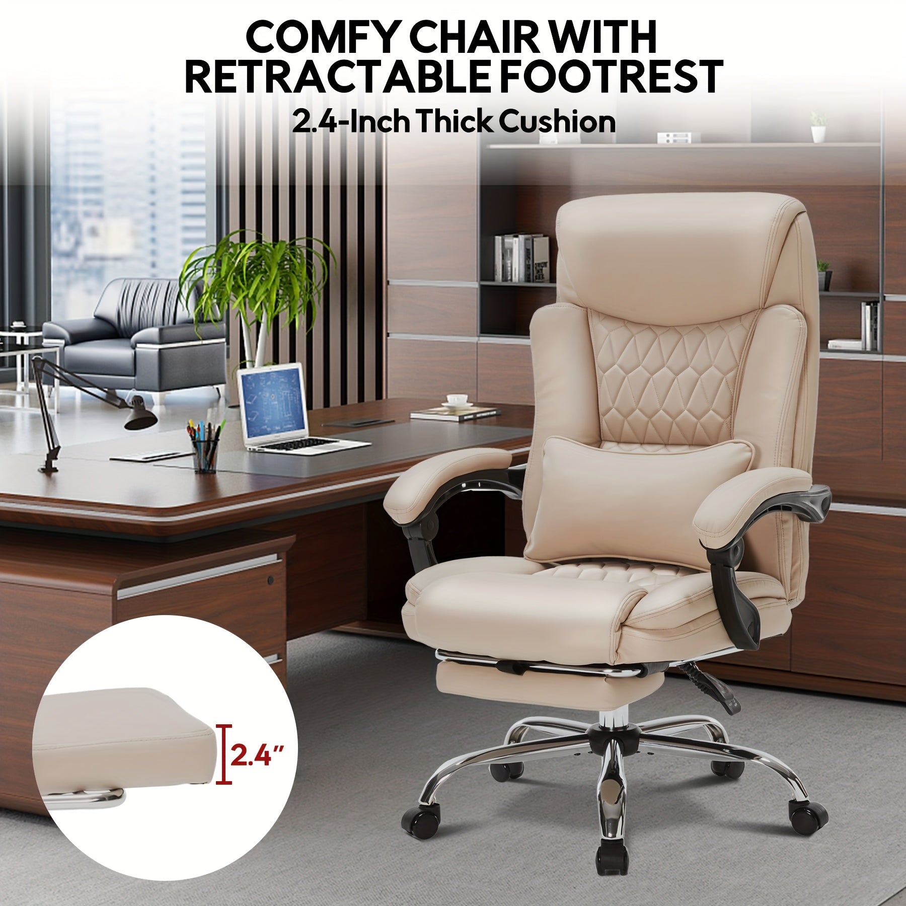 Reclining Office Chair Reclining Office Chair, Sturdy Office Chair with Footrest for Home Office