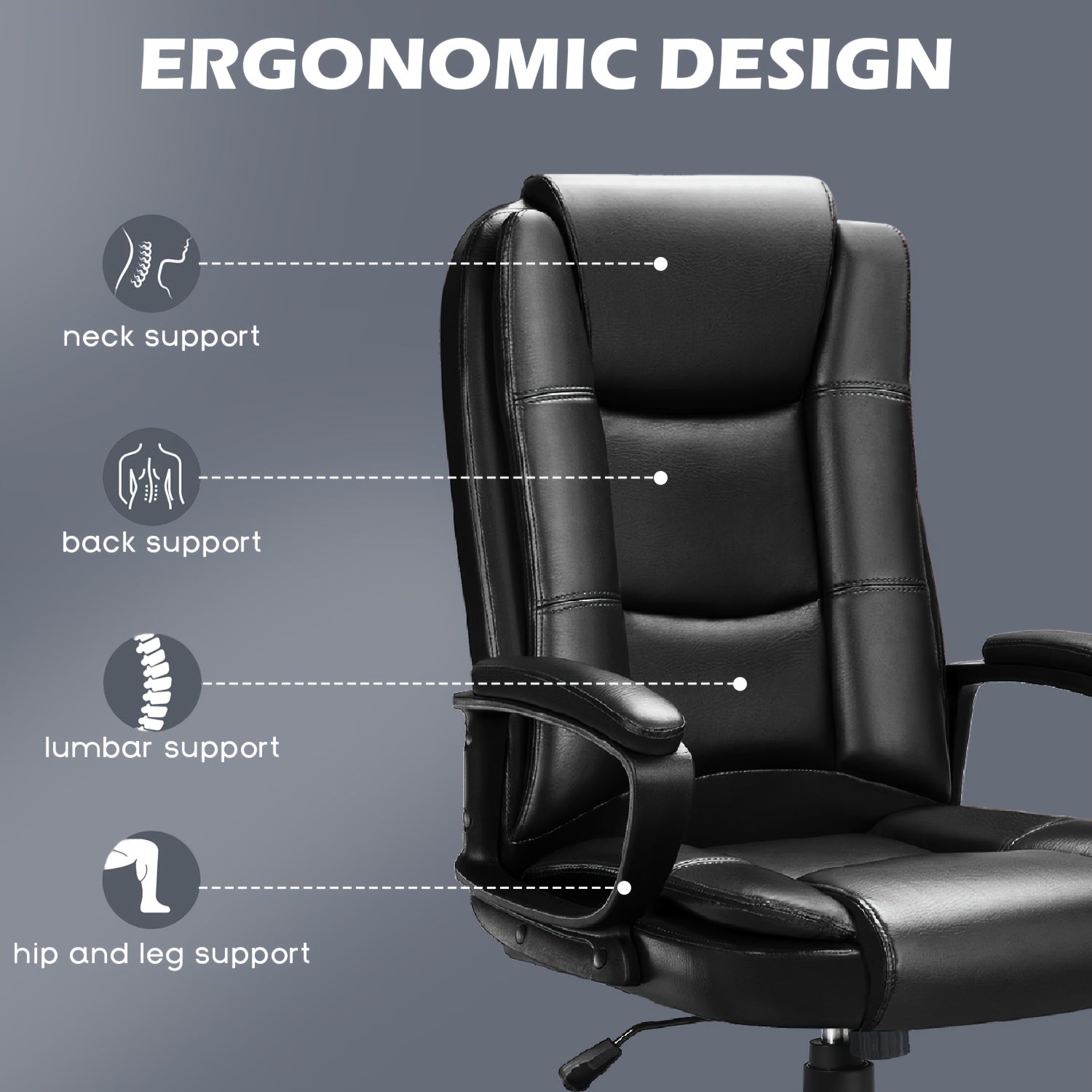 Home Office Desk Chair, 400LBS Big And Tall Managerial Executive Chair, High Back Computer Chair Gaming Chair, Ergonomic Adjustable Height Faux Leather Chair With Cushions Armrest, Heavy Duty Chair With Comfy Lumbar Support